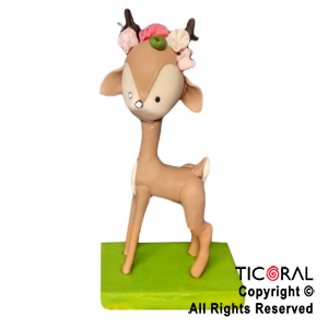 ADORNO ANIMALITO DEL BOSQUE BAMBI PARADO CON FLORES PORCELANA FRIA x 1